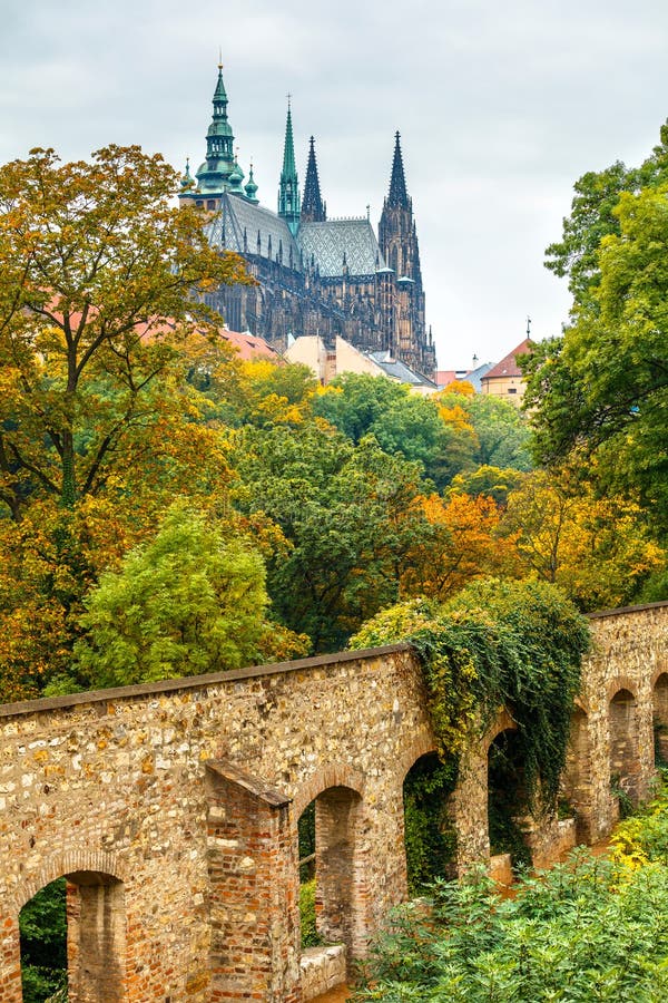 Ландшафт осени Праги с собором vitus Святого