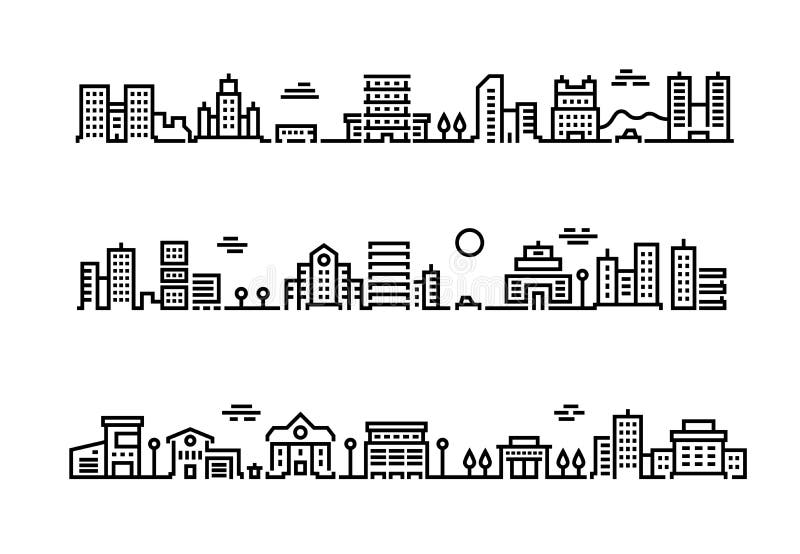 City outline landscape. Cityscape with business centers and offices skyscrapers public transport and cars. Vector suburban landscape. City outline landscape. Cityscape with business centers and offices skyscrapers public transport and cars. Vector suburban landscape
