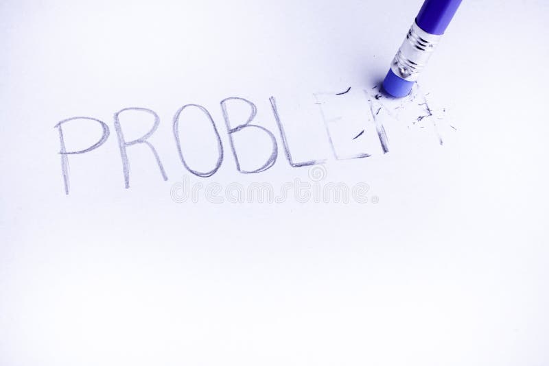 Pencil eraser with eraser. Erase PROBLEM text. white background. Pencil eraser with eraser. Erase PROBLEM text. white background