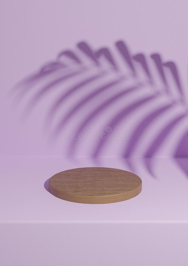 легкая пастельная лента фиолетовая 3d, обеспечивающая простую минимальную деревянную подиум продукта с тенью пальмового листа для иллюстрация штока
