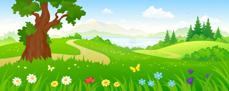 Illustration of a beautiful summer forest and meadows. Illustration of a beautiful summer forest and meadows