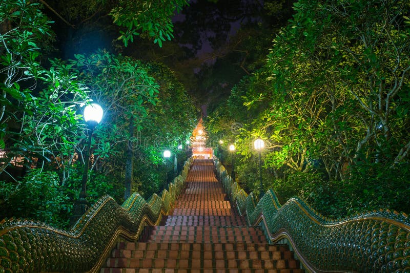 Лестницы дракона к Wat Phra которое висок suthap doi, Чиангмай, Tha стоковые изображения rf