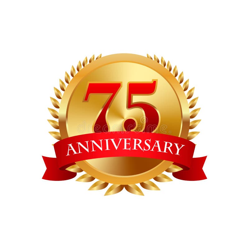 75 лет ярлыка годовщины золотого с лентами иллюстрация вектора 75 лет ярлыка годовщины золотого с лентами иллюстрация вектора