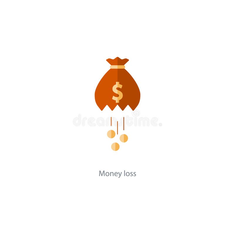 Financial loss icon, falling coins, big expenses, money deduction, maintenance cost, budget planning vector illustration. Financial loss icon, falling coins, big expenses, money deduction, maintenance cost, budget planning vector illustration