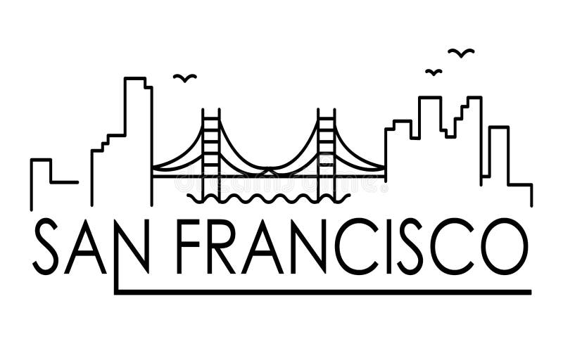 Linear banner of San Francisco city. All San Francisco buildings - customizable objects with opacity mask, so you can simple change composition and background fill. Line art. Linear banner of San Francisco city. All San Francisco buildings - customizable objects with opacity mask, so you can simple change composition and background fill. Line art.