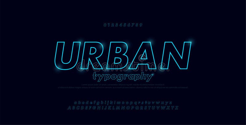 Abstract urban thin line font alphabet. Minimal modern neon fonts and numbers. Typography typeface uppercase lowercase and number vector illustration. Abstract urban thin line font alphabet. Minimal modern neon fonts and numbers. Typography typeface uppercase lowercase and number vector illustration.