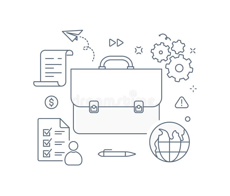 Линия значки вектора портфеля стиля оформления. Концепция глобального бизнеса иллюстрация штока
