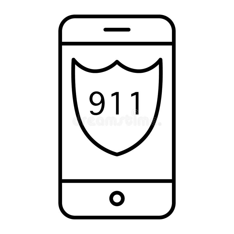 Линия значок аварийного вызова 911 тонкая Позвоните по телефону экрану при иллюстрация 911 номера изолированная на белизне Знак э иллюстрация вектора