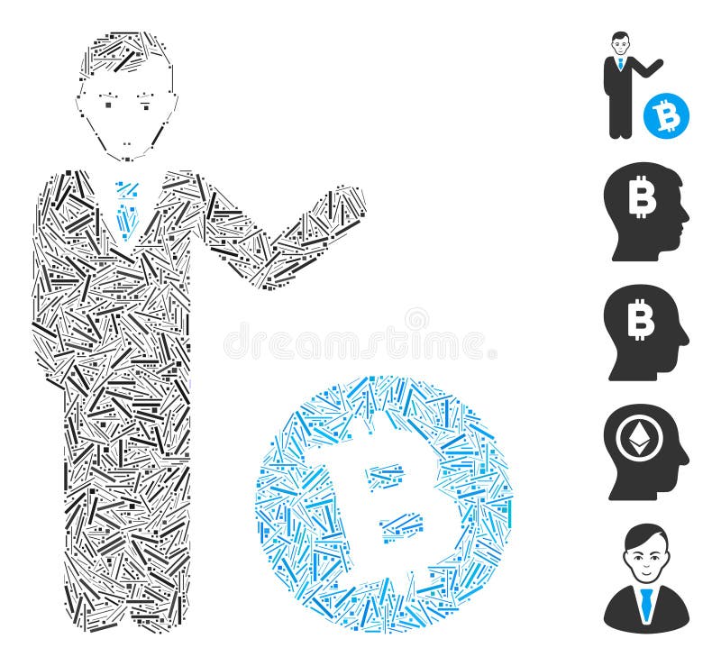 Линия значок бизнесмена bitcoin мозаики иллюстрация вектора