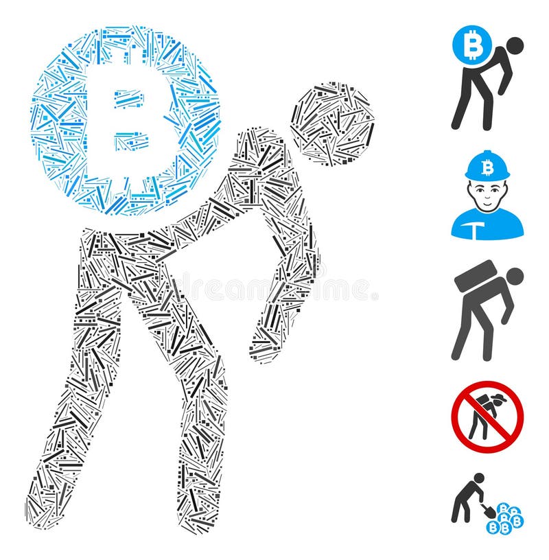 Линия значок человека курьера bitcoin мозаики иллюстрация вектора