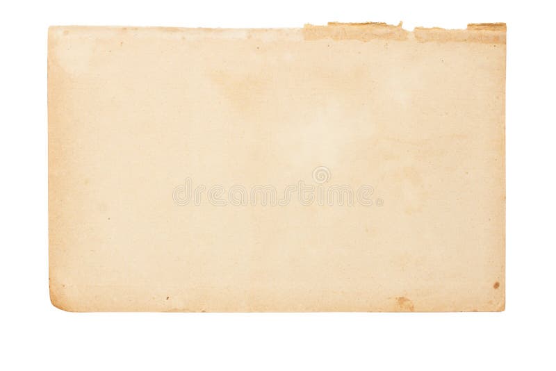 Лист старой пожелтетой бумаги с неровными сорванными краями на белом isol