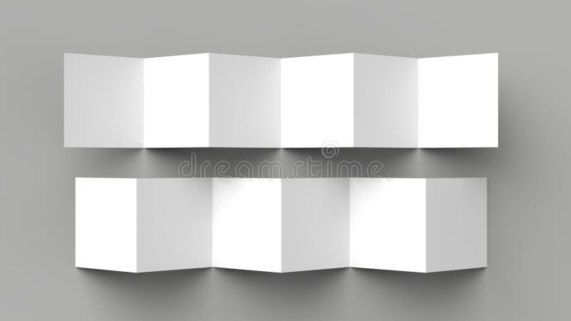 12 page leaflet, 6 panel accordion fold - Z fold square brochure mock up isolated on gray background. 3D illustration. 12 page leaflet, 6 panel accordion fold - Z fold square brochure mock up isolated on gray background. 3D illustration