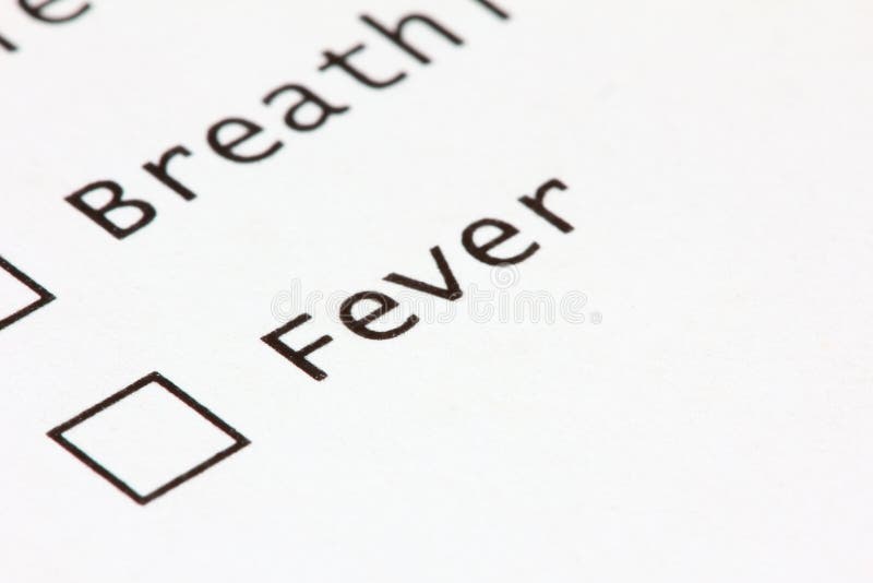 Macro view of a survey question, focussing on the word fever. Macro view of a survey question, focussing on the word fever