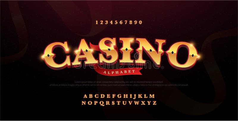 Casino luxury 3d alphabet gold logotype with royal font. Typography red and golden fonts letters uppercase and number. vector illustration. Casino luxury 3d alphabet gold logotype with royal font. Typography red and golden fonts letters uppercase and number. vector illustration