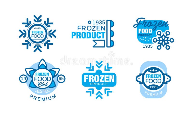 логотип или значок замороженного продукта со снежинкой и холодным синим набором векторов бесплатная иллюстрация