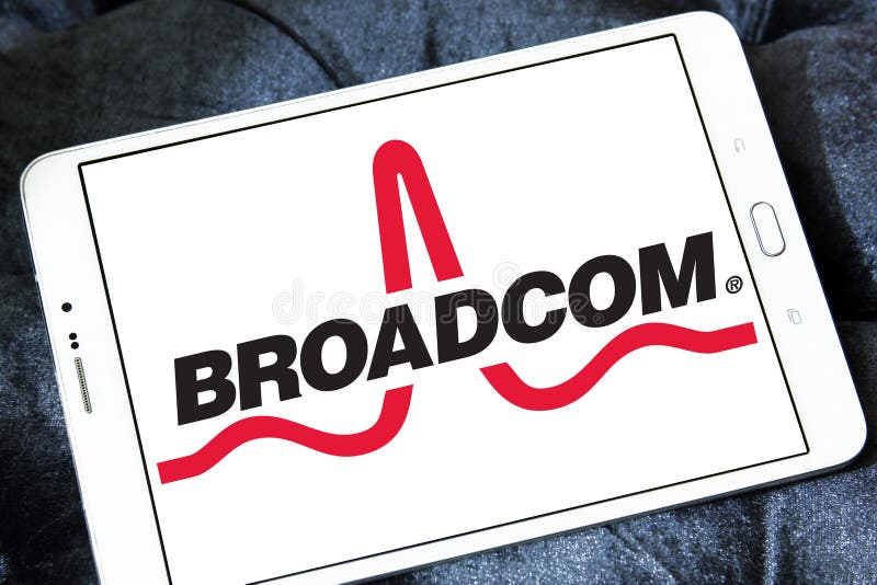 Logo of Broadcom company on samsung tablet. Broadcom Corporation is an American fabless semiconductor company that makes products for the wireless and broadband communication industry. Logo of Broadcom company on samsung tablet. Broadcom Corporation is an American fabless semiconductor company that makes products for the wireless and broadband communication industry