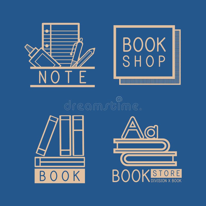 Логотипы Bookstore и вектор знака установленный иллюстрация штока Логотипы Bookstore и вектор знака установленный иллюстрация штока