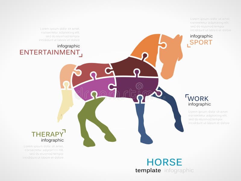 Animal concept infographic template with horse made out of puzzle pieces. Animal concept infographic template with horse made out of puzzle pieces