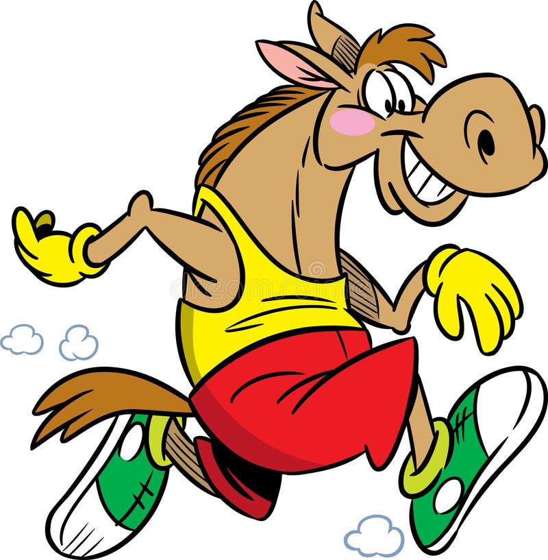 The illustration shows the horse, which deals sports running. Illustration done in cartoon style isolated on white background. The illustration shows the horse, which deals sports running. Illustration done in cartoon style isolated on white background.