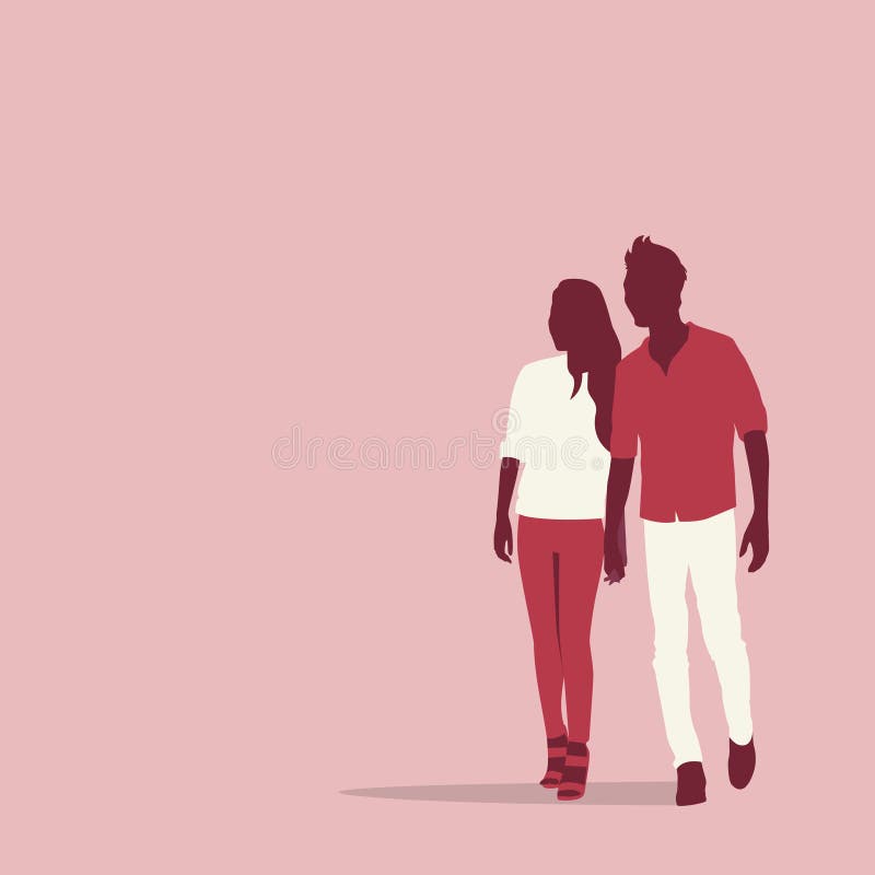 Любовники пар силуэта держа руки с космосом экземпляра иллюстрация штока
