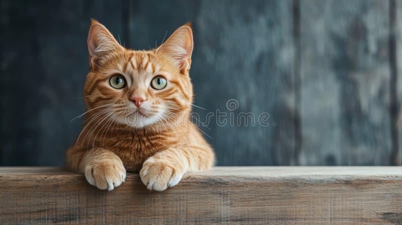 Любопытная Имбирная Кошка, Которая Изолирована На Сером Фоне Изолирована С Текстовым Пространством иллюстрация штока