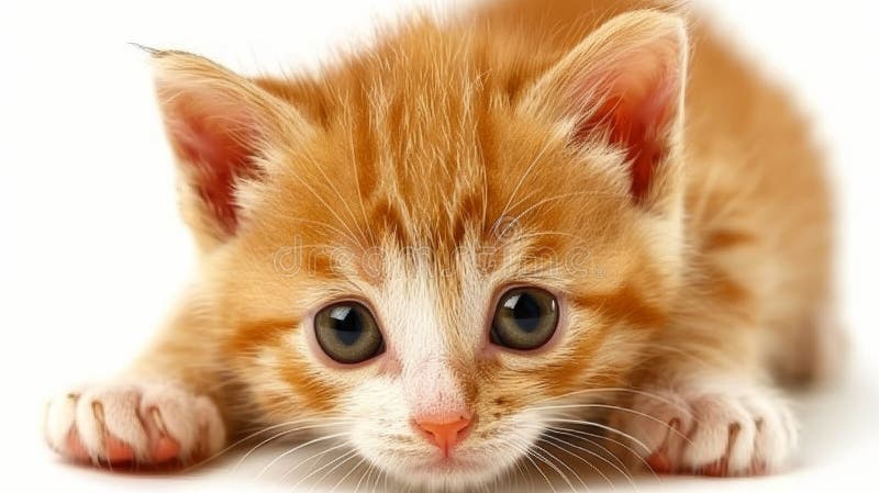 любопытный имбирный котенок на белом фоне. игривый оранжевый кот, изолированный на белом. очаровательный питомец. иллюстрация штока