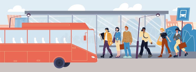 Картинки рисунки очередь в автобус