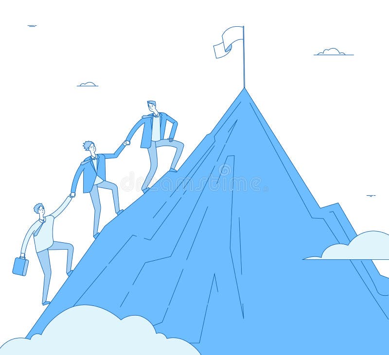 Men climb mountain. Success leader with team go up top successful winner. Business reaching, leadership achievement vector concept. Successful business team go climb to rock illustration. Men climb mountain. Success leader with team go up top successful winner. Business reaching, leadership achievement vector concept. Successful business team go climb to rock illustration