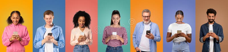 люди, использующие смартфоны в современном пространстве стоковые фото