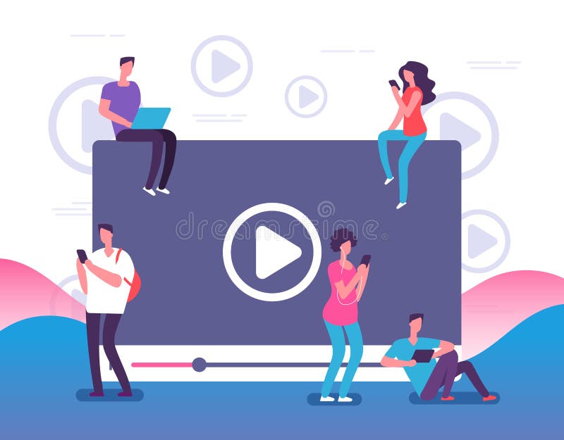 Люди наблюдая онлайн видео Телевидение интернета цифров, игрок видео сети или социальные средства массовой информации живут конце иллюстрация вектора Люди наблюдая онлайн видео Телевидение интернета цифров, игрок видео сети или социальные средства массовой информации живут конце иллюстрация вектора