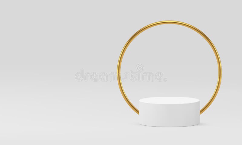 люксовый пьедестал на 3d подиуме с золотым кольцом белый шоурум реалистичный вектор иллюстрация иллюстрация штока