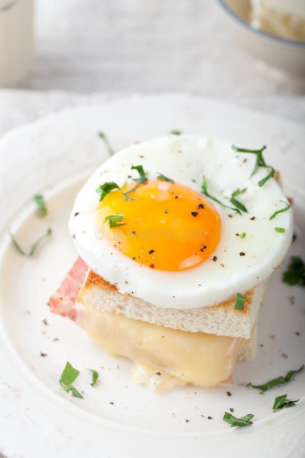 Мадам Croque, яичко, ветчина, сандвич сыра Традиционная французская кухня стоковая фотография Мадам Croque, яичко, ветчина, сандвич сыра Традиционная французская кухня стоковая фотография