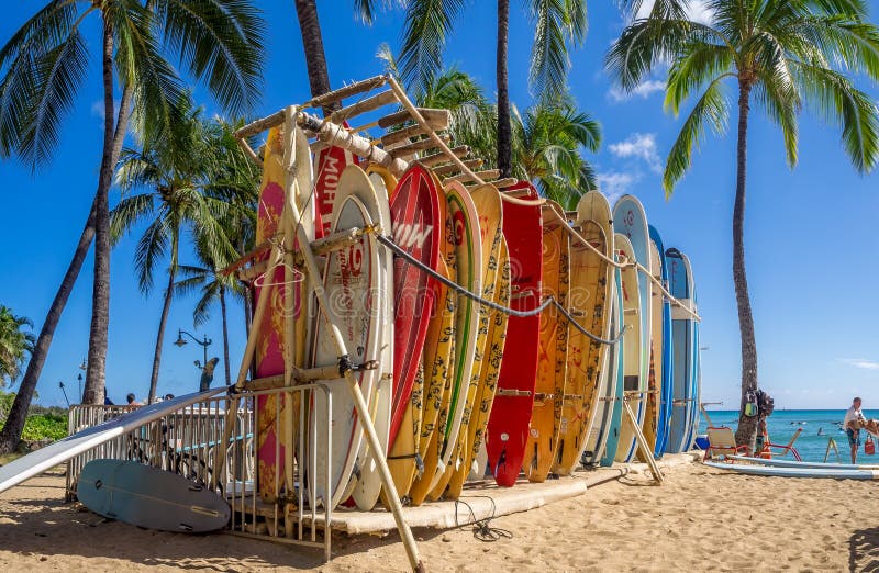 Магазин прибоя арендный на пляже Waikiki стоковое фото Магазин прибоя арендный на пляже Waikiki стоковое фото