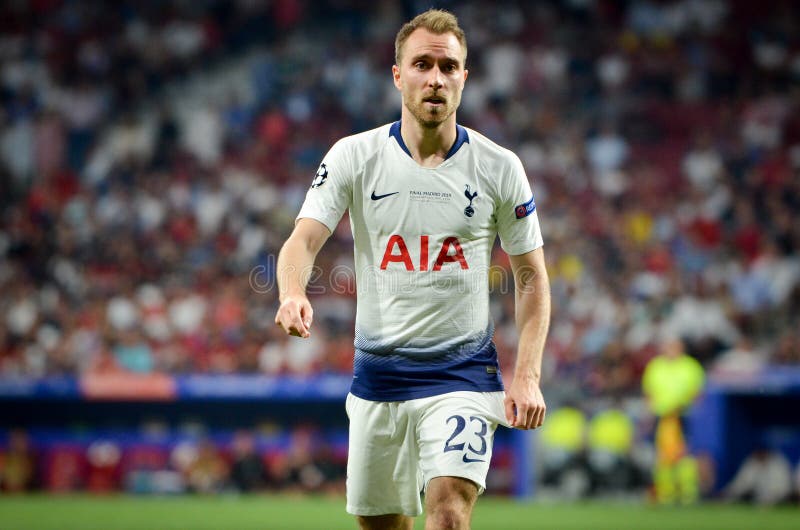 Мадрид, Испания - 1-ОЕ МАЯ 2019: Христианский игрок Eriksen во время финального матча 2019 лиги чемпионов UEFA между FC Ливерпуле стоковая фотография