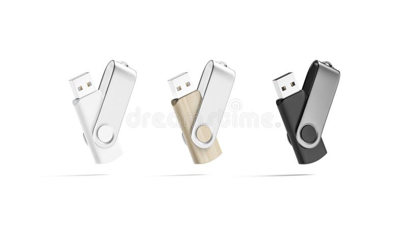 Макет пустой черного и белого деревянный usb ручки без гравитации бесплатная иллюстрация