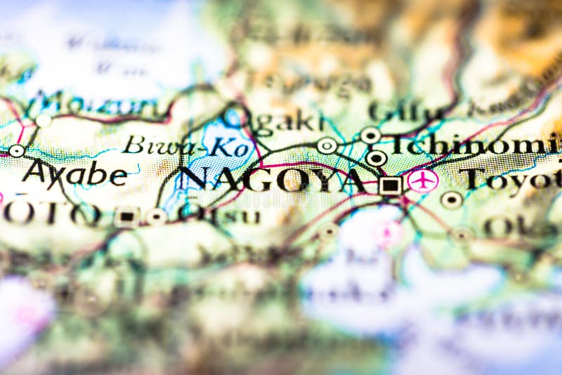 Маленькая глубина фокуса поля на географическом положении карты города Нагои на континенте в эпическом произведении honshu острова