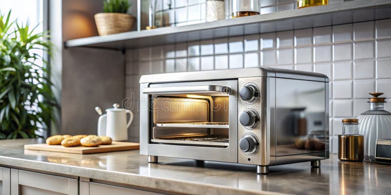 Малый пространство Stainless сталь тостер Oven стильный и функциональный для городских кухонь иллюстрация штока