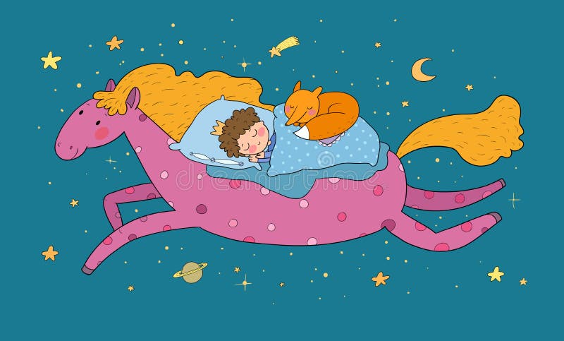 Мальчик в снах кронес на пони magic. Маленький царь. Спокойной ночи.. Сладких снов бесплатная иллюстрация