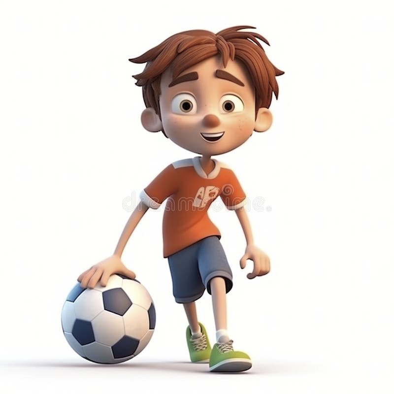 мальчик в стиле мультфильмов, играющий в футбол, изолированный на белом фоне, созданный с помощью генеративного помощника иллюстрация штока