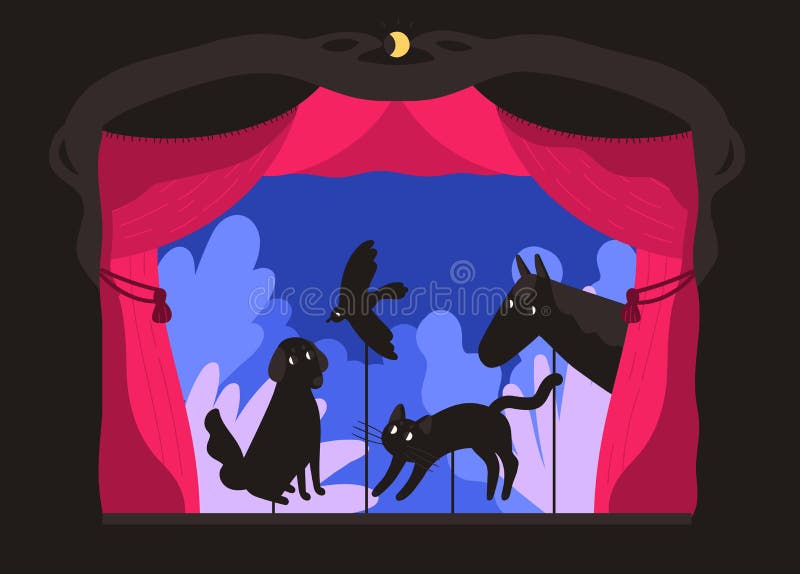 Марионетки тени штанги манипулированные puppeteer на этапе театра Говорить страшного рассказа, занимательное представление с иллюстрация вектора Марионетки тени штанги манипулированные puppeteer на этапе театра Говорить страшного рассказа, занимательное представление с иллюстрация вектора
