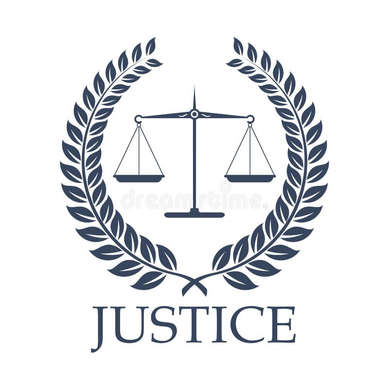 Legal or law icon with symbols of Justice Scales and heraldic laurel coronal wreath for legal center or advocacy. Juridical emblem for advocate or attorney office, counsel or lawyer and notary company. Legal or law icon with symbols of Justice Scales and heraldic laurel coronal wreath for legal center or advocacy. Juridical emblem for advocate or attorney office, counsel or lawyer and notary company