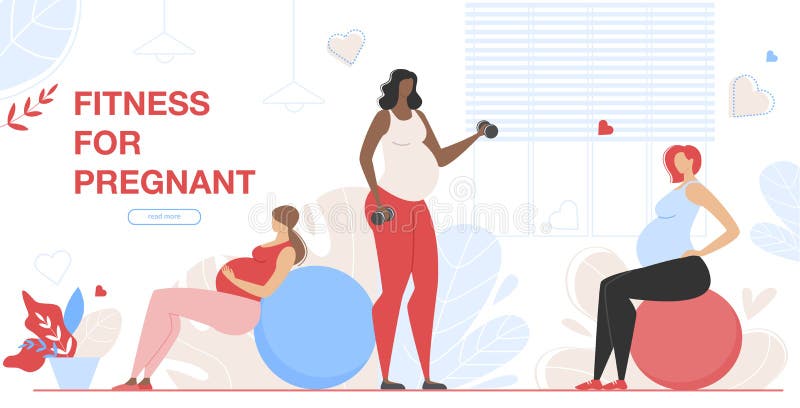 Maternity Group Fitness Class with Aerobic Muscles, Fitball and Balance Exercises for Pregnant Women. Girls Prepare to Childbirth Working Out in Gym Cartoon Flat Vector Illustration, Horizontal Banner. Maternity Group Fitness Class with Aerobic Muscles, Fitball and Balance Exercises for Pregnant Women. Girls Prepare to Childbirth Working Out in Gym Cartoon Flat Vector Illustration, Horizontal Banner