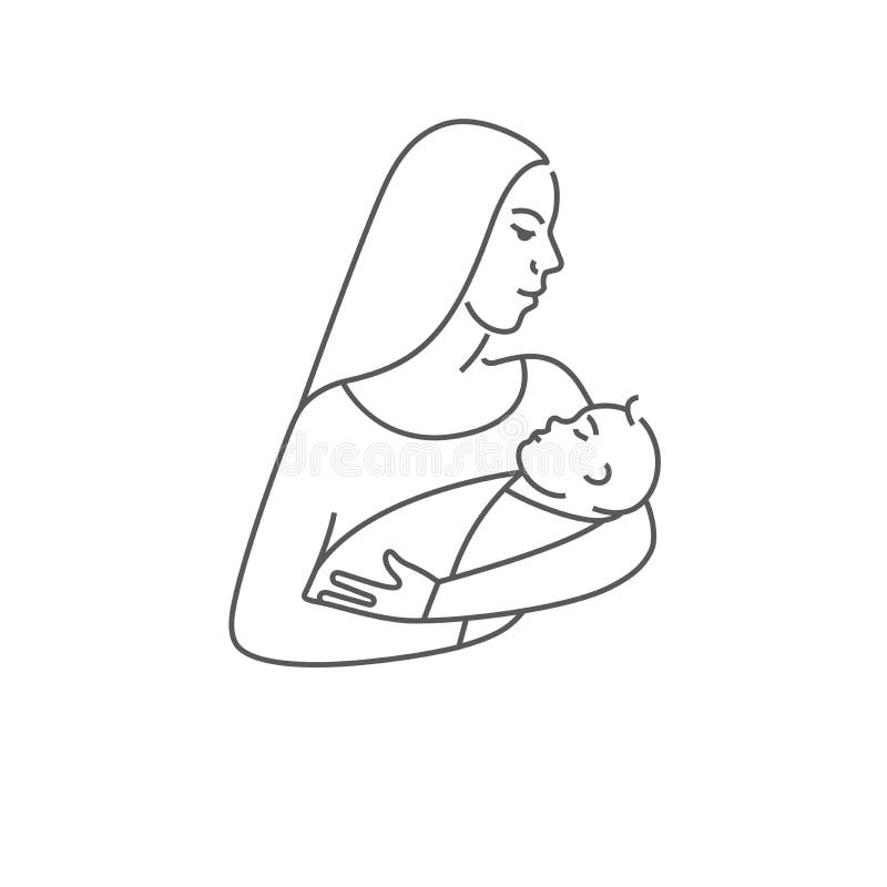 Мать с ребенком в ее оружиях Выровняйте значок вектора или логотип newborn младенца с матерью женщина символа материнства экипажа иллюстрация вектора Мать с ребенком в ее оружиях Выровняйте значок вектора или логотип newborn младенца с матерью женщина символа материнства экипажа иллюстрация вектора