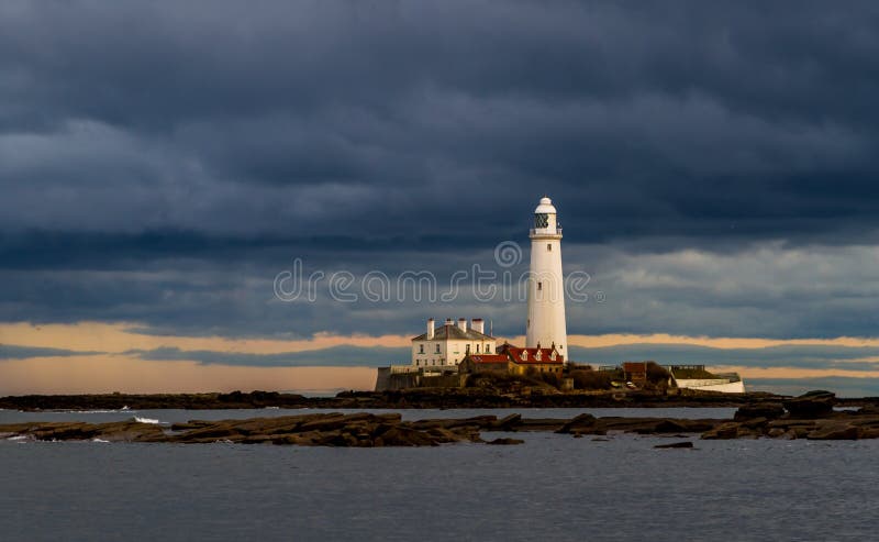 St Mary`s Lighthouse in Whitley Bay as a storm draws nearer. St Mary`s Lighthouse in Whitley Bay as a storm draws nearer