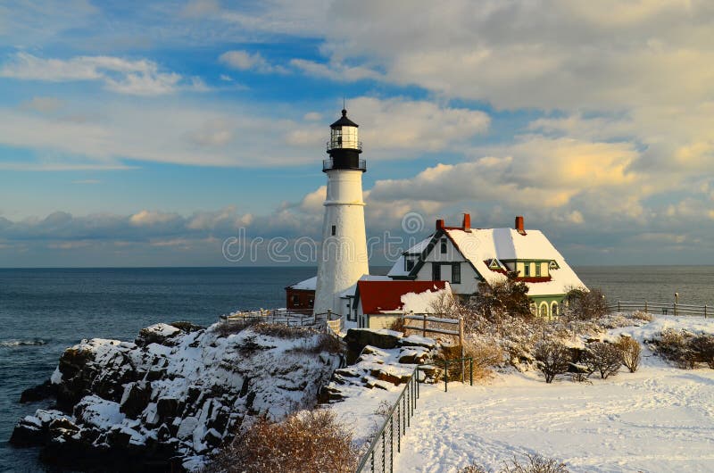 Maine lighthouse just after a fresh snow. Maine lighthouse just after a fresh snow