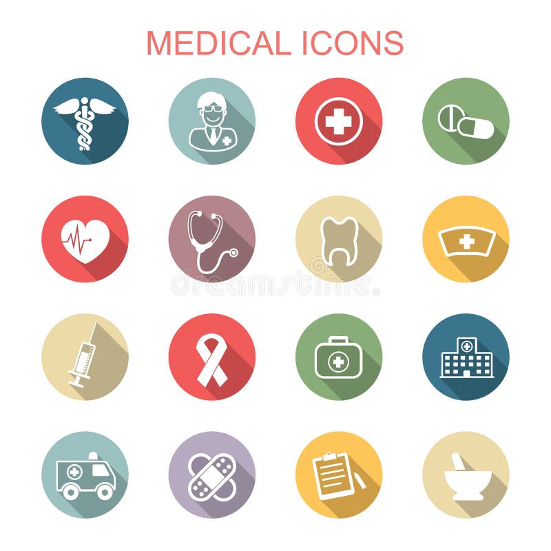 Medical long shadow icons, flat vector symbols. Medical long shadow icons, flat vector symbols