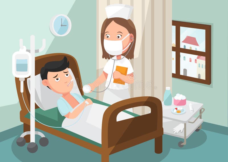 The nurse taking care of patient in the ward of hospital .illustration, vector. The nurse taking care of patient in the ward of hospital .illustration, vector