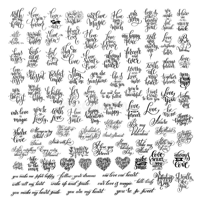 Мега комплект черно-белой руки 100 написанной помечать буквами о влюбленности