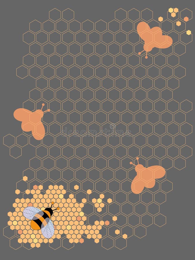 Honey Bee Design on comb background. Honey Bee Design on comb background