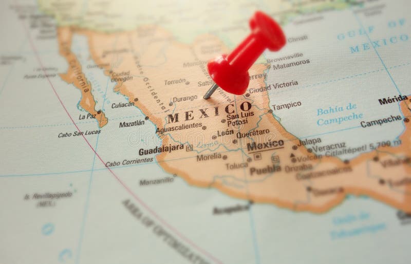Map of Mexico with red push pin. Map of Mexico with red push pin